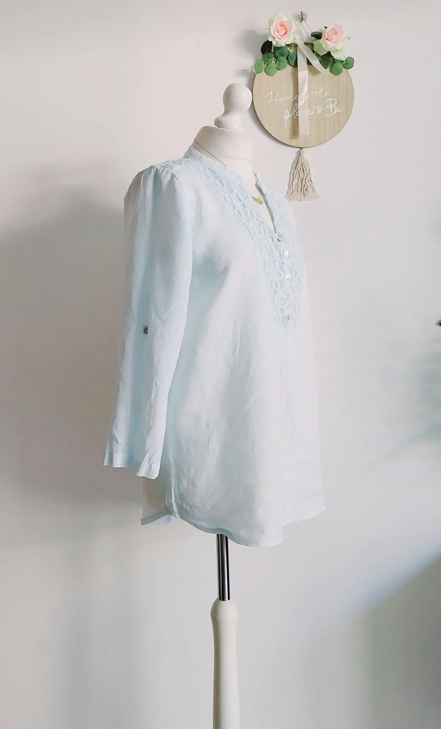Sky blue linen slip dress 100% linen Berengelle embroidery finish Size 38 – photo 8